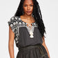 Lucky Brand Women's Embroidered Peasant Tee Black