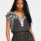 Lucky Brand Women's Embroidered Peasant Tee Black
