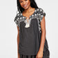Lucky Brand Women's Embroidered Peasant Tee Black