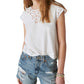 Lucky Brand Women's Lace Detail Dolman Sleeve Tee White Size Large