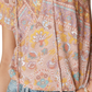Lucky Brand Women's Cotton Printed Peasant Bubble Top Beige Size Medium
