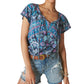 Lucky Brand Women's Cotton Printed Peasant Bubble Top Blue Size XX-Large