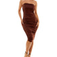 Almost Famous Junior's Ruched Bodycon Dress Brown Size Large