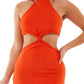 Almost Famous Women's Knit Tie Neck Sleeveless Halter Below The Knee Party Body Con Dress Orange Size Large