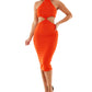 Almost Famous Women's Knit Tie Neck Sleeveless Halter Below The Knee Party Body Con Dress Orange Size Large