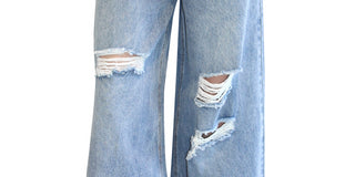 Almost Famous Junior's Drawstring Waist Baggy Wide Leg Jeans Blue Size S