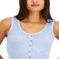 Crave Fame Junior's Button Front Tank Top Blue Size Medium