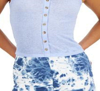 Crave Fame Junior's Button Front Tank Top Blue Size Medium