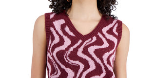 Crave Fame Junior's Retro Printed V neck Sweater Vest Red Size Large