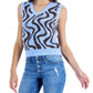 Crave Fame Junior's Retro Printed V Neck Sweater Vest Blue Size Medium