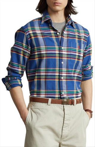 Ralph Lauren Men's Plaid Stretch Performance Flannel Button Up Shirt Blue Size Small