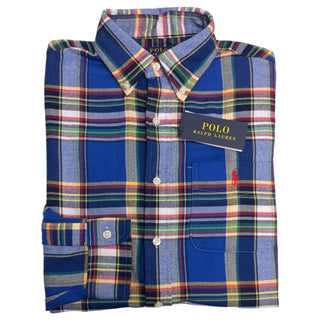Ralph Lauren Men's Plaid Stretch Performance Flannel Button Up Shirt Blue Size Small