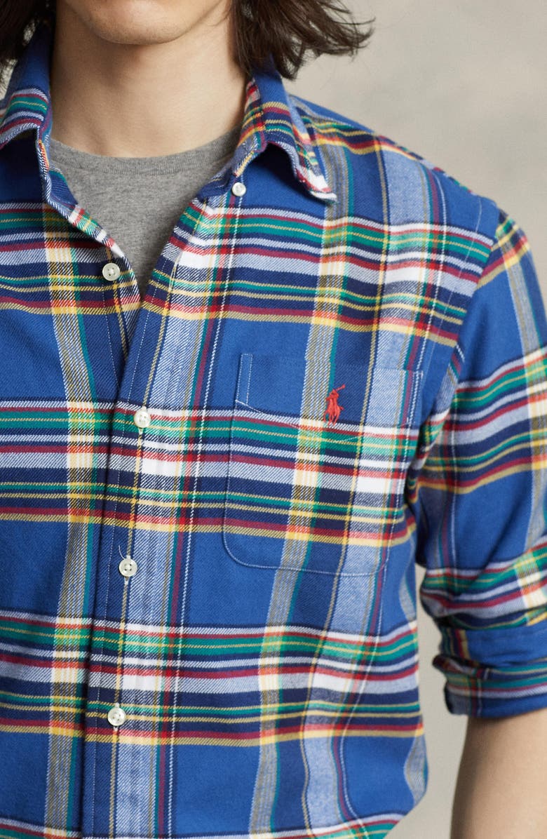 Ralph Lauren Men's Plaid Stretch Performance Flannel Button Up Shirt Blue Size XX-Large