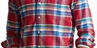Ralph Lauren Men's Plaid Stretch Performance Flannel Button Up Shirt Red Size XX-Large