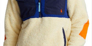 Ralph Lauren Men's High Pile Fleece Hybrid Half Zip Hoodie Beige Size XX-Large