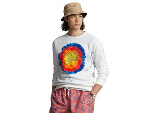 Ralph Lauren Men's Logo Tie Dye Print Fleece Sweatshirt White Size Large