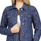 Michael Kors Women's Cotton Leopard Print Jean Jacket Blue Size Small