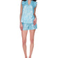 Michael Kors Women's Cotton Foil Print Ruffled Top Blue Size XX-Small