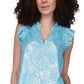 Michael Kors Women's Cotton Foil Print Ruffled Top Blue Size XX-Small