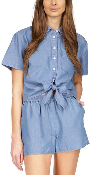 Michael Kors Women's Tie FronT-Shirt Blue Size Large