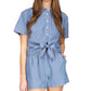 Michael Kors Women's Tie Front Shirt Blue Size X-Large
