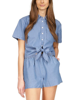 Michael Kors Women's Tie Front Shirt Blue Size X-Large