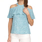 Michael Kors Women's Aqua Zippered Cold Shoulder Ruffled Unlined Short Sleeve Halter Top Blue Size X-Small