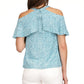 Michael Kors Women's Zippered Cold Shoulder Ruffled Unlined Short Sleeve Halter Top Blue Size Small