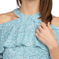 Michael Kors Women's Zippered Cold Shoulder Ruffled Unlined Short Sleeve Halter Top Blue Size Small