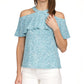 Michael Kors Women's Printed Flounce Cold Shoulder Top Blue Size Large