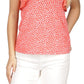 Michael Kors Women's Printed Ruffled Sleeveless Top Red Size X-Large