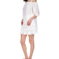 Michael Kors Women's Tie Eyelet Unlined Sheer Elastic Cuffs 3/4 Sleeve Off Shoulder Top White Size Medium