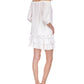 Michael Kors Women's Tie Eyelet Unlined Sheer Elastic Cuffs 3/4 Sleeve Off Shoulder Top White Size Medium