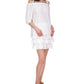 Michael Kors Women's Tie Eyelet Unlined Sheer Elastic Cuffs 3/4 Sleeve Off Shoulder Top White Size Medium