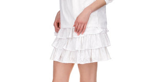 Michael Kors Women's Tie Eyelet Unlined Sheer Elastic Cuffs 3/4 Sleeve Off Shoulder Top White Size Medium