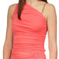 Michael Kors Women's Ruched One Shoulder Chain Top Red Size Large