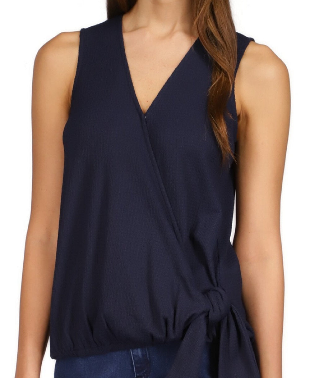 Michael Kors Women's Sleeveless Wrap Tie Top Blue Size Small