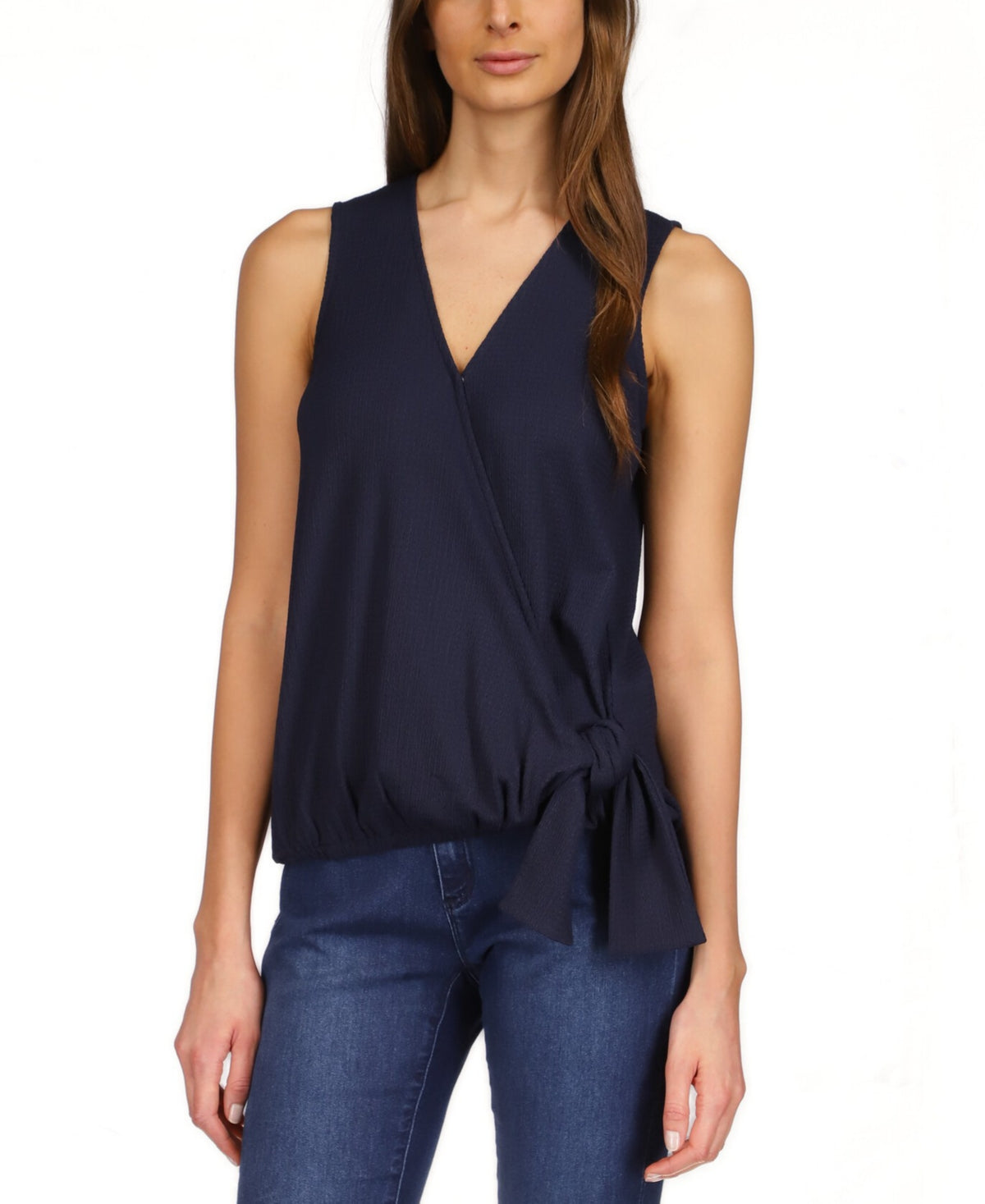 Michael Kors Women's Sleeveless Wrap Tie Top Blue Size Small