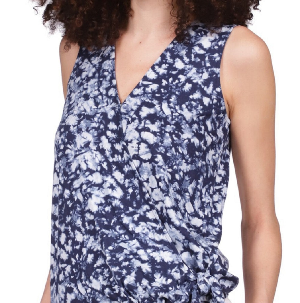Michael Kors Women's Tied Dyed Print Sleeveless Wrap Top Blue Size Medium