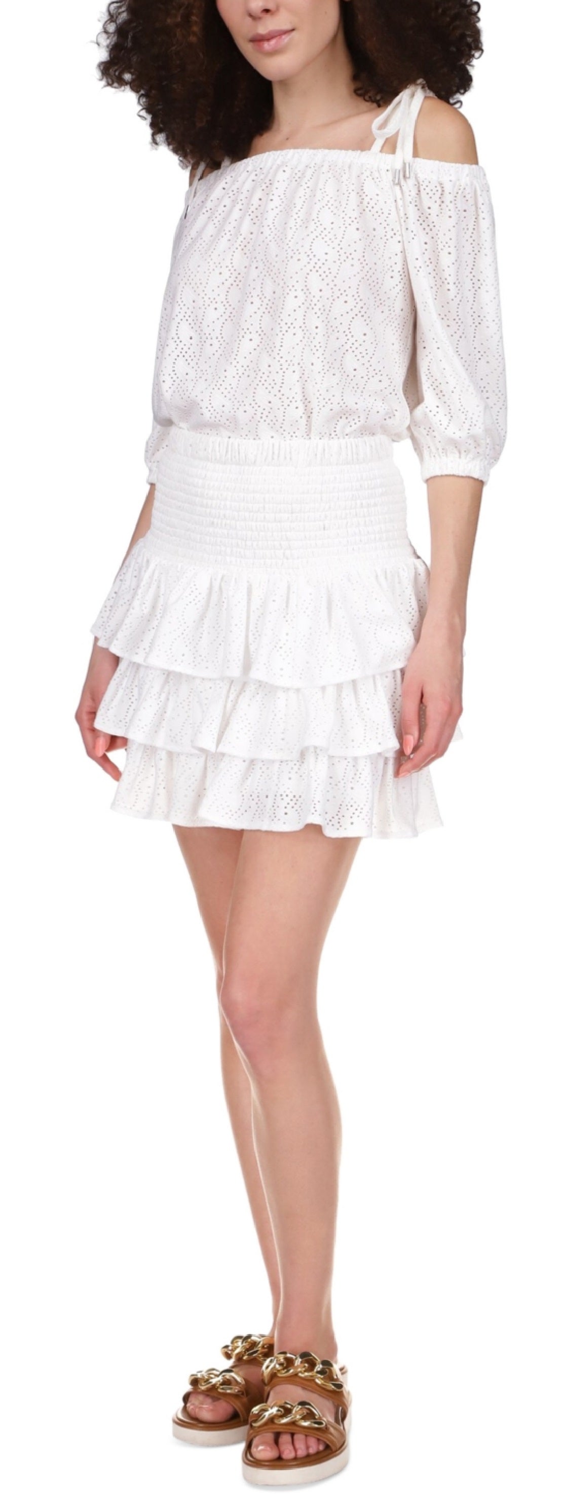 Michael Kors Women's Eyelet Tiered Skirt White Size X-Small