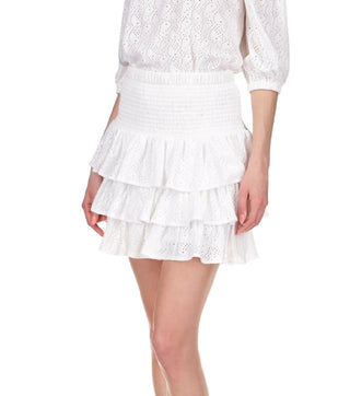 Michael Kors Women's Eyelet Tiered Skirt White Size Large