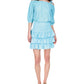 Michael Kors Women's Eyelet Smocked Tiered Lined Ruffled Pull On A Line Skirt Blue Size Large