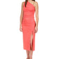 Michael Kors Women's Coral Ruched Tie Pull on Thigh High Slit Unlined Midi Pencil Skirt Red Size Small