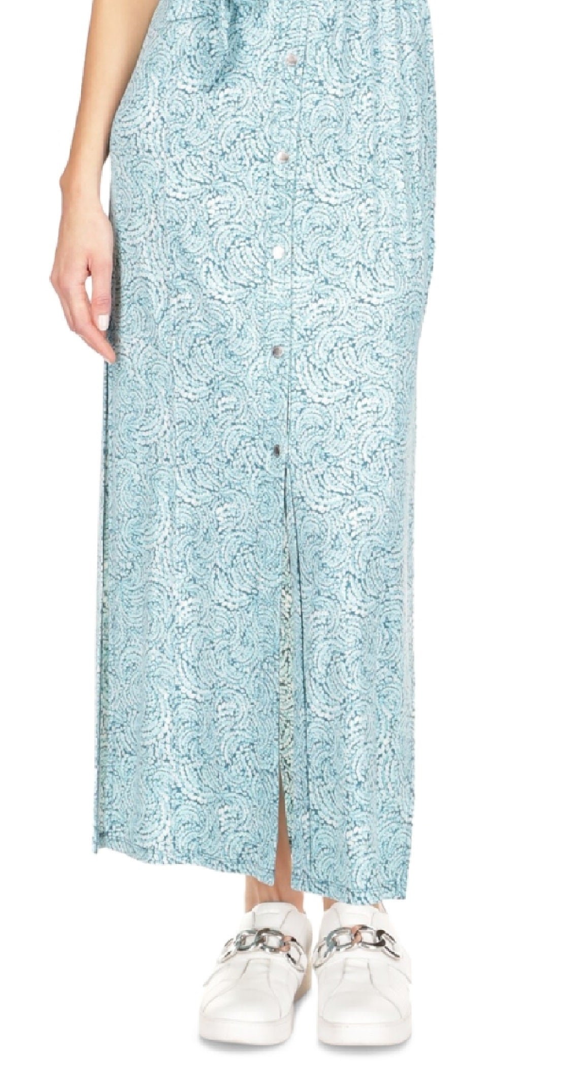 Michael Kors Women's Printed Maxi Shirtdress Blue Size X-Large