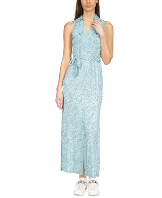 Michael Kors Women's Printed Maxi Shirtdress Blue Size X-Large