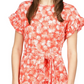 Michael Kors Women's Zippered Ruffled Printed Flutter Sleeve Round Neck Above The Knee Shift Dress Red Size Medium