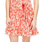 Michael Kors Women's Zippered Ruffled Printed Flutter Sleeve Round Neck Above The Knee Shift Dress Red Size Medium