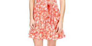 Michael Kors Women's Palm Ruffle Sleeve Dress Red Size Large