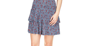 Michael Kors Women's Palm Sleeveless Ruffle Hem Dress Blue Size Large