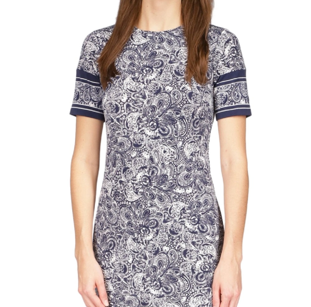 Michael Kors Women's Paisley Print Border Trim Dress Blue Size Medium